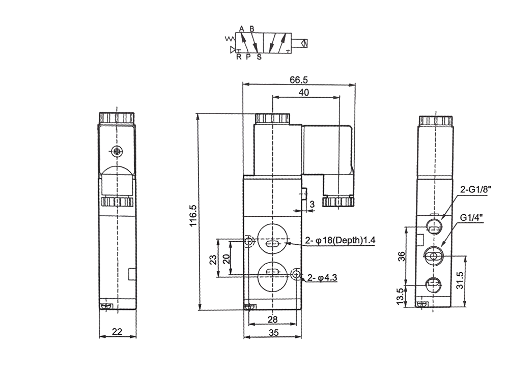 Размеры пневмораспределителя 4M210-08