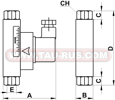 Габаритные и присоединительные размеры реле расхода FCE 45.010.0, 45.010.1, 45.010.2, 45.010.3, 45.010.4, 45.010.5