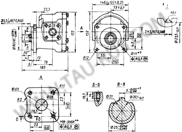 Габаритные и присоединительные размеры насосов НШ32-4, НШ32А-3, НШ32-4Л, НШ32А-3Л