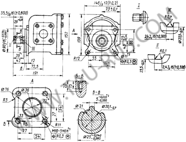 Габаритные и присоединительные размеры насосов НШ50-4, НШ50А-3, НШ50-4Л, НШ50А-3Л