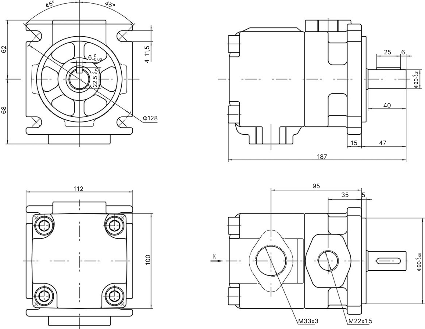 Габариты НПл 8/16 - Насос пластинчатый