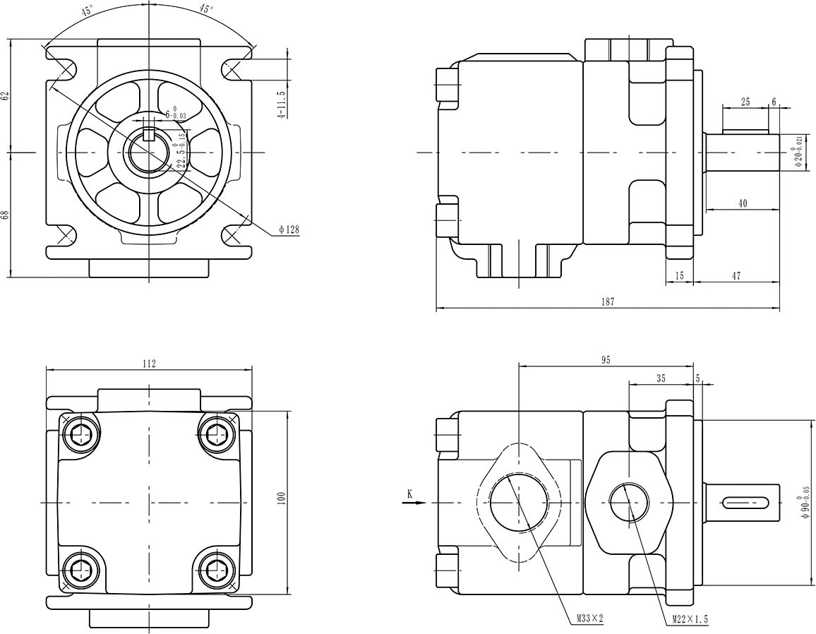 Габариты НПл 20/16 - Насос пластинчатый