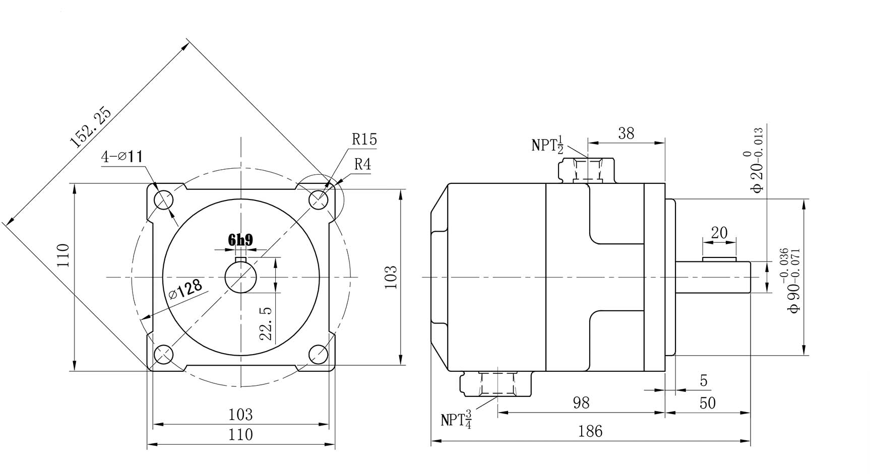 Габариты НПл 12,5/6,3 - Насос пластинчатый