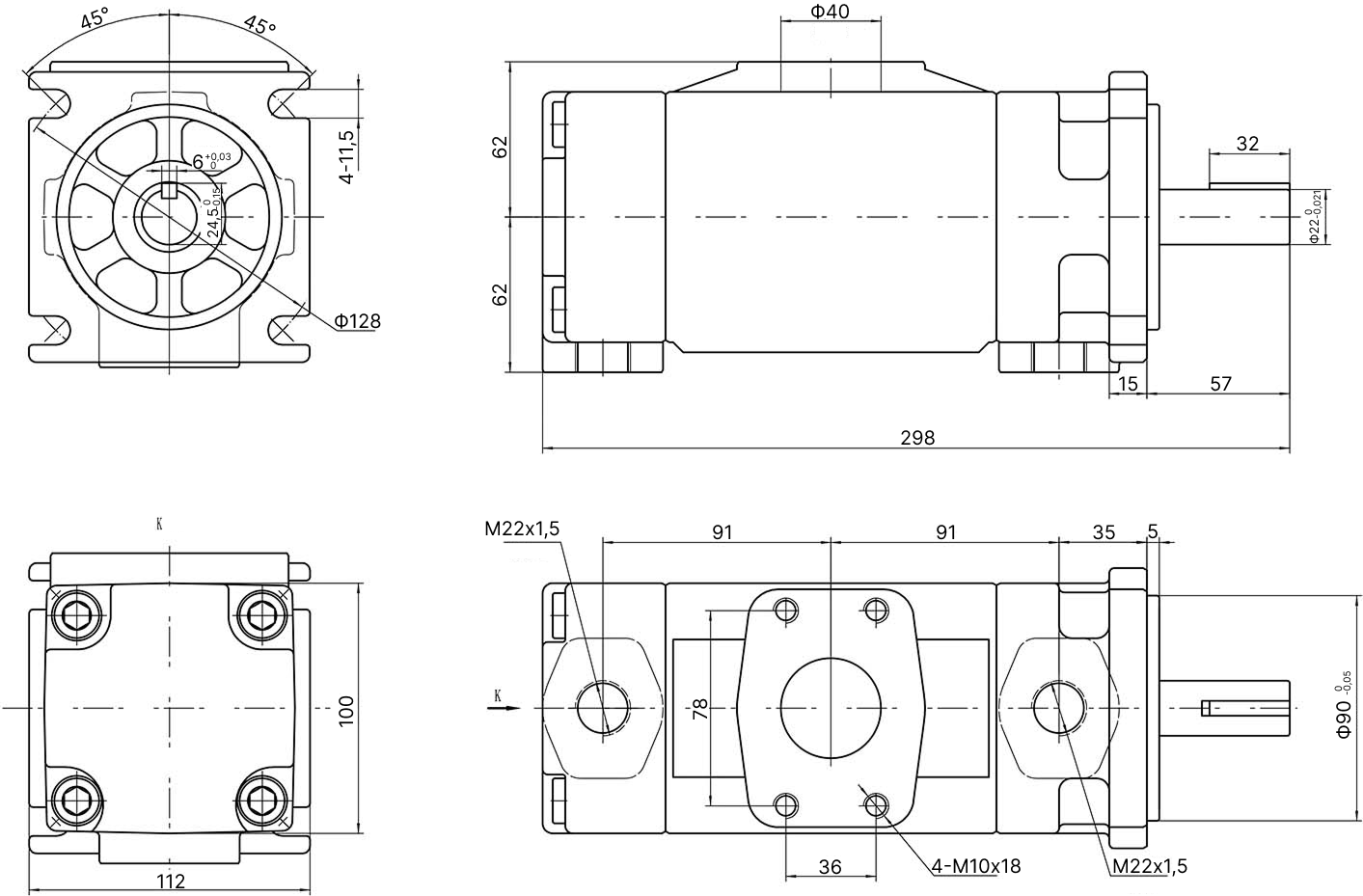 Габариты НПл 5-8/16 - Насос пластинчатый