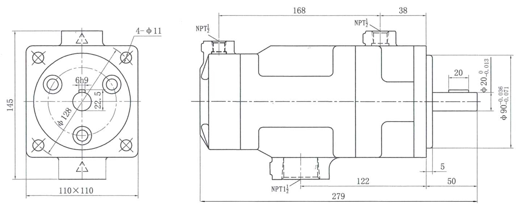 Габариты НПл 25-40/6,3 - Насос пластинчатый