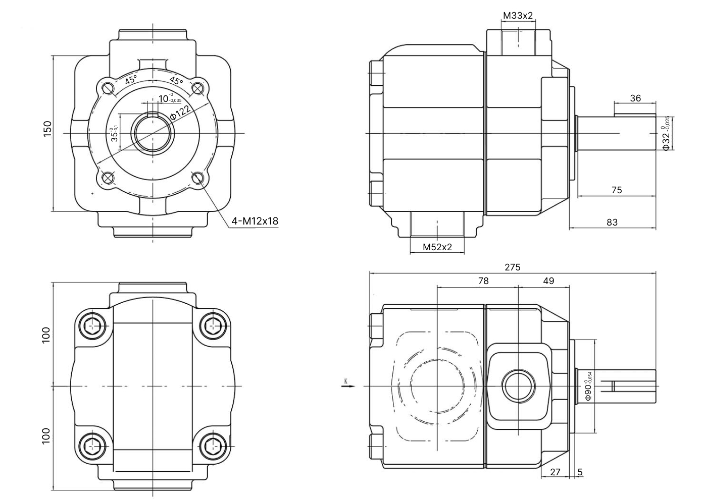 Габариты НПл 80/16 (Фланец 2 винта) - Насос пластинчатый