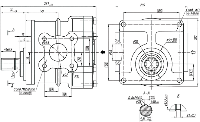 Присоединительные размеры насоса НШ100А-3