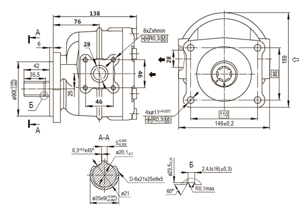 Присоединительные размеры насоса НШ32А-3