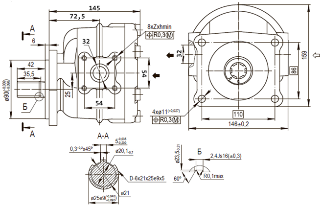 Присоединительные размеры насоса НШ50А-3