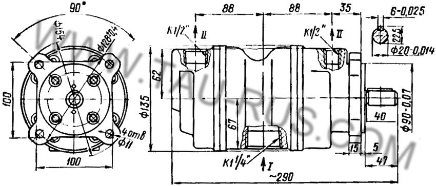 Присоединительные размеры пластинчатых насосов *Г12-3...