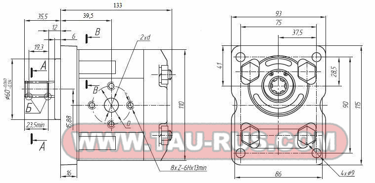 Размеры насоса НШ 4 (насос НШ 4Г-3)