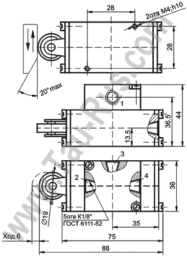 Чертёж пневмораспределителя В74-21А